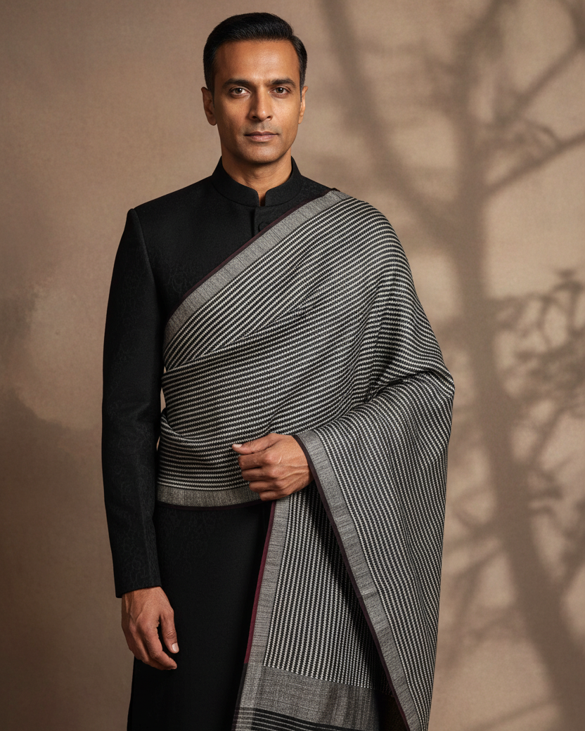 Male 2 — Black Arrowhead Brocade Shawl