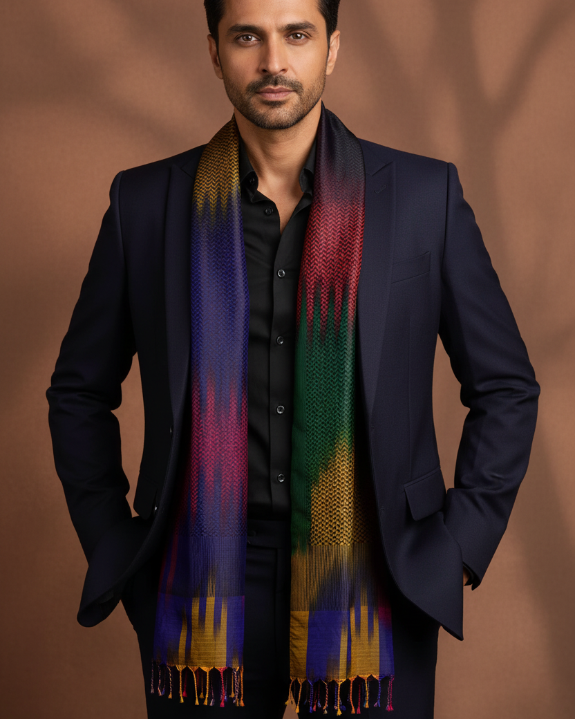 Male - Dark Jewel Ombré Herringbone - Inside Open Blazer, Between Lapels