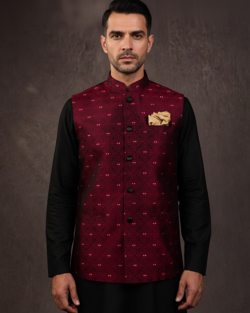 Maroon Tanchoi Twin Dot — Image 2