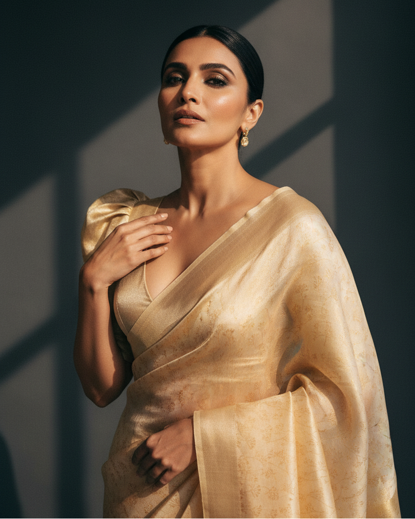 Metallic Gold Kora Tissue Banarasi Editorial