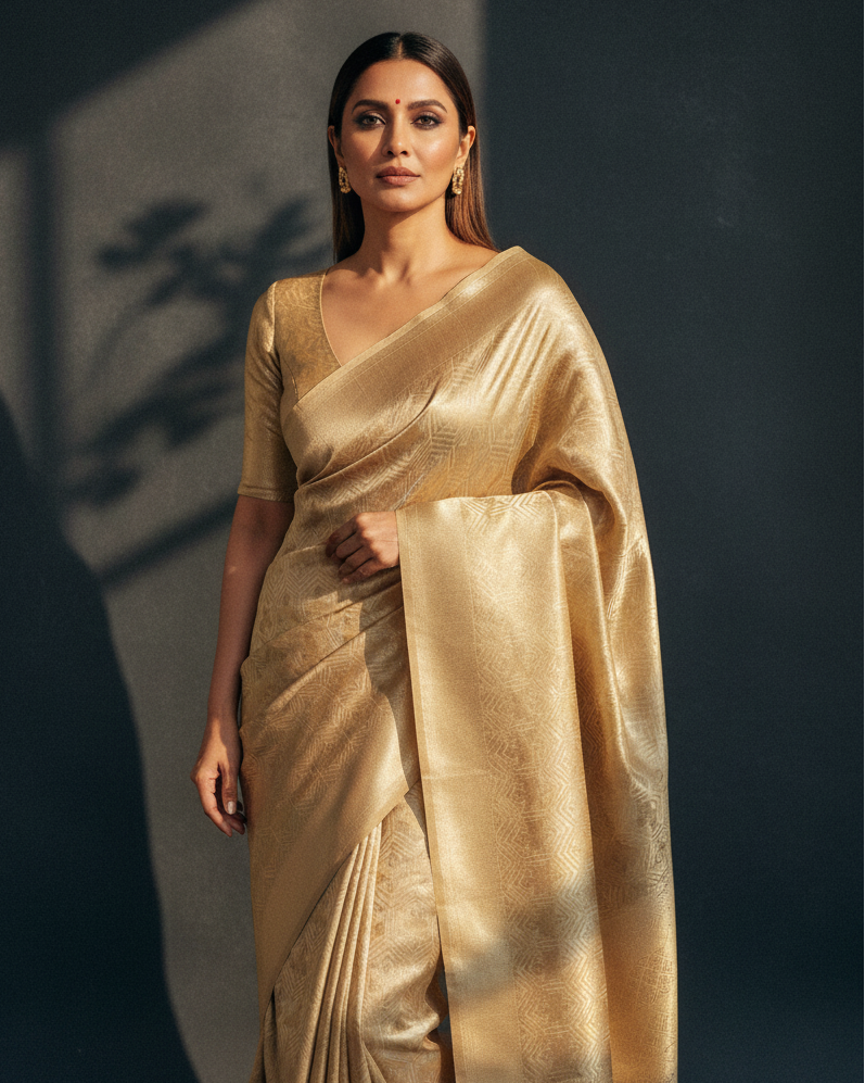 Metallic Gold Tissue Banarasi — Editorial V1