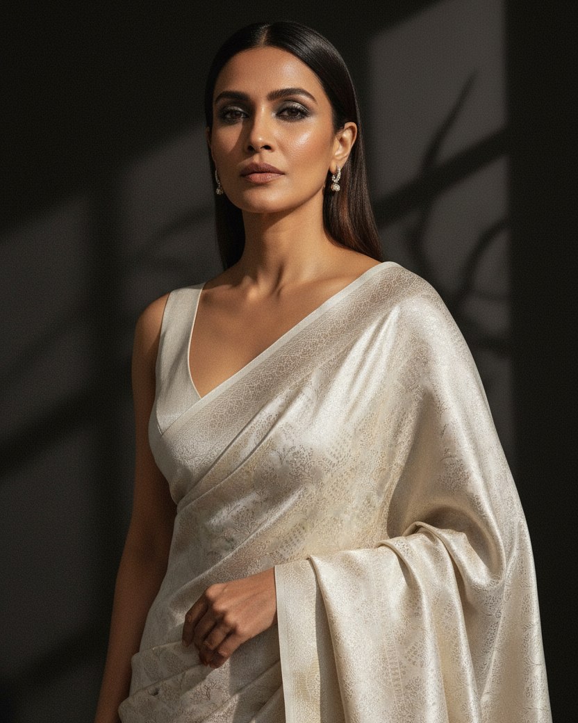 Metallic Silver Tissue Banarasi Editorial