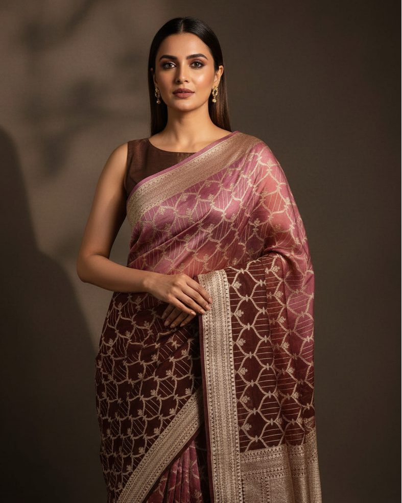 Ombré Brown to Rose-Mauve Scallop Jaal — Editorial