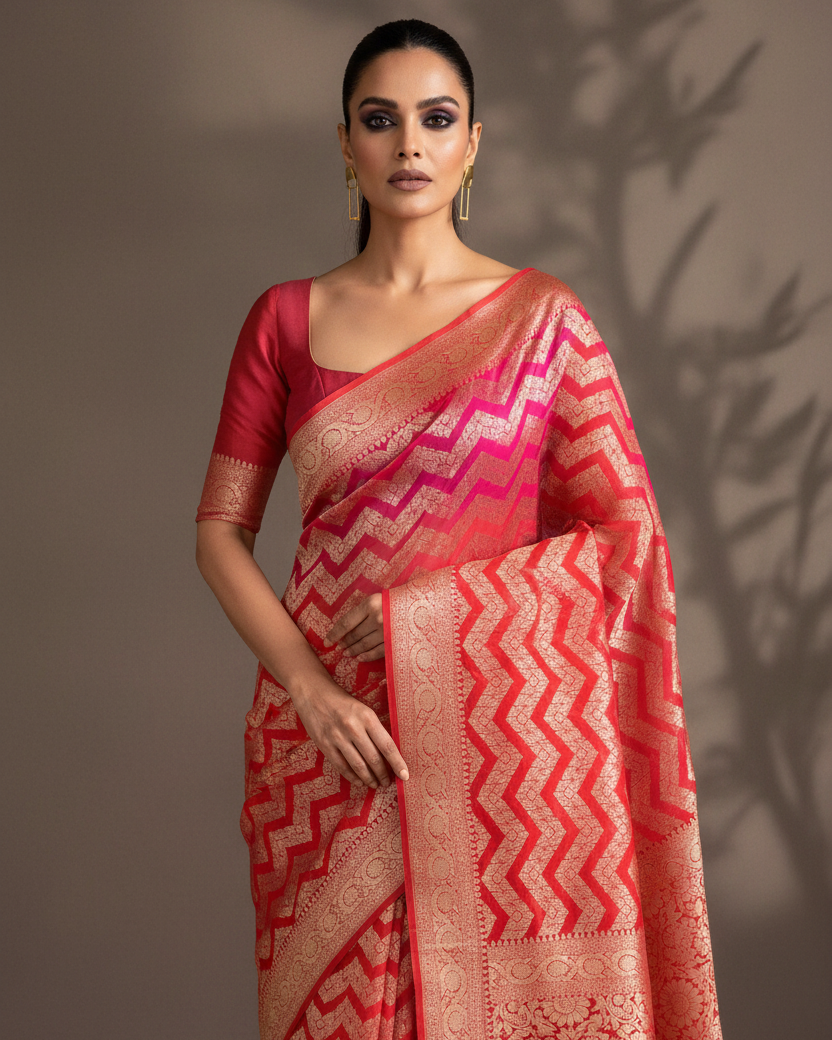 Ombre Red-Pink Georgette Lifestyle