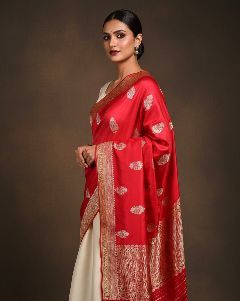 One-Side Throw — Bridal Red Dupatta
