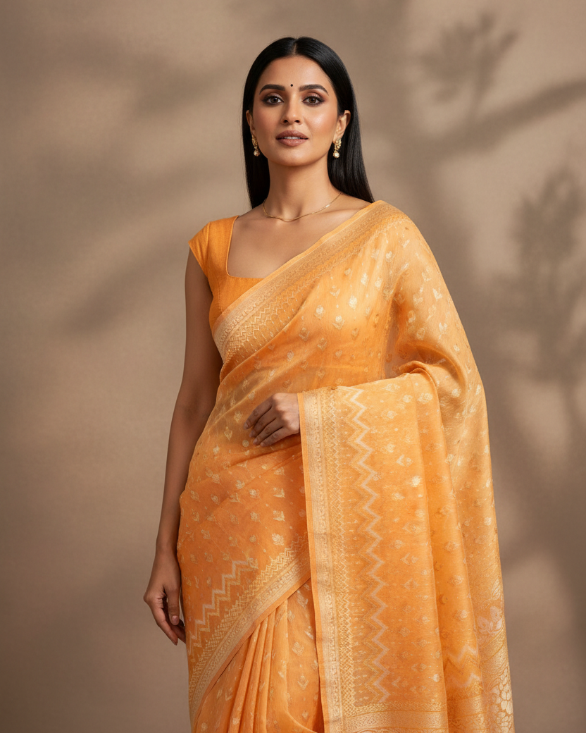 Orange Banarasi Alfi Buti Editorial