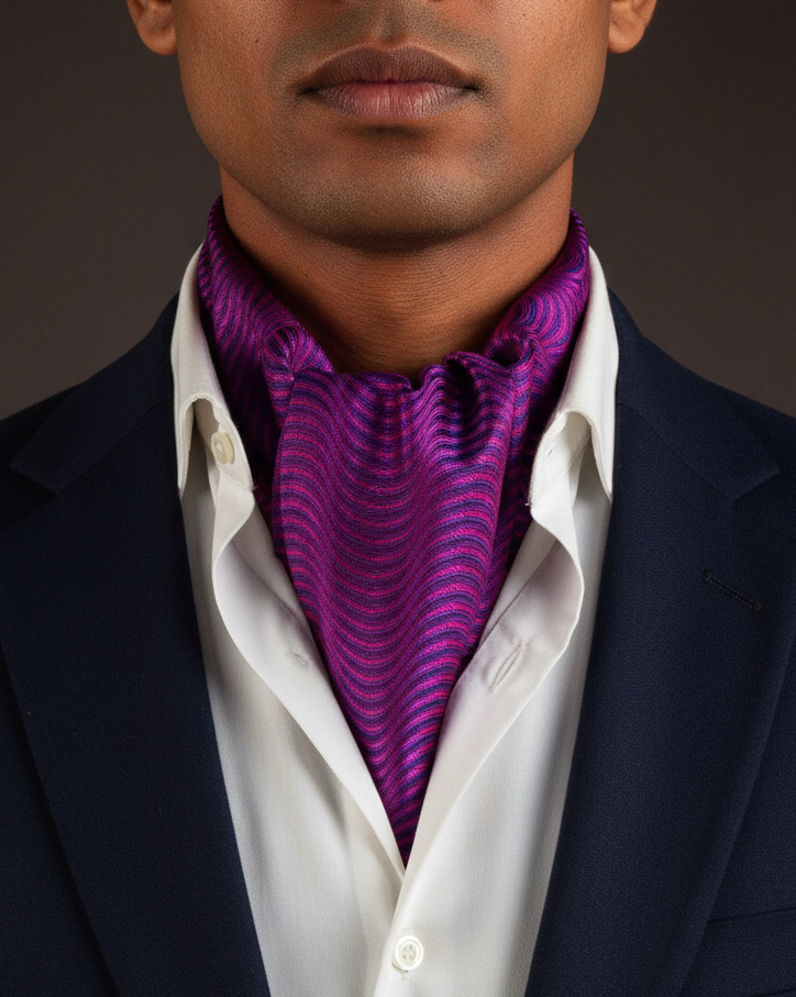 Pink on Purple Scallop Ascot - Navy Blazer Editorial