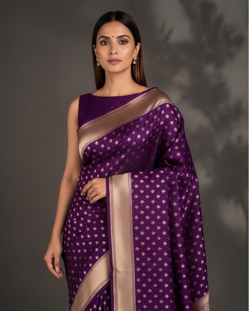 Purple Gold Zari Buti — Refined Editorial
