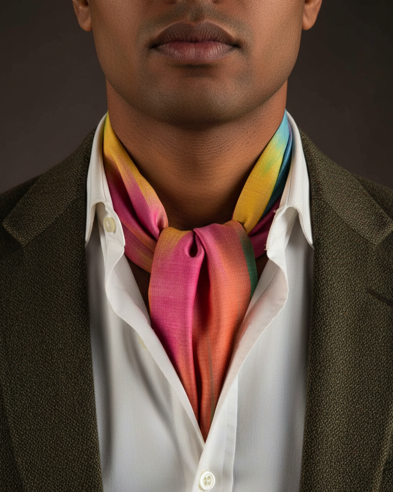Rainbow Ombré Ascot - Dark Tweed, Moody Background