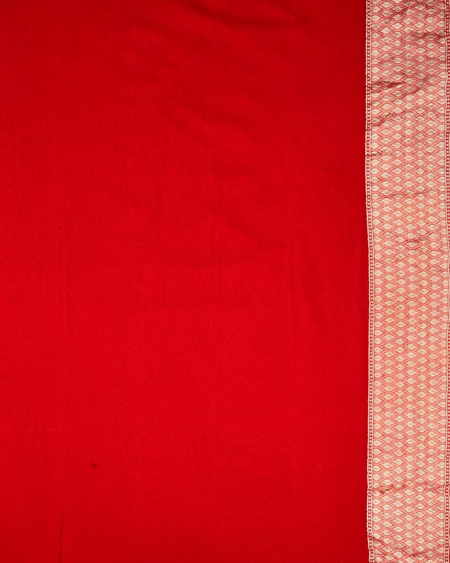 Red Banarasi Diagonal Stripes Cutwork Brocade Handwoven Banarasi Khaddi Georgette Saree - By HolyWeaves, Benares