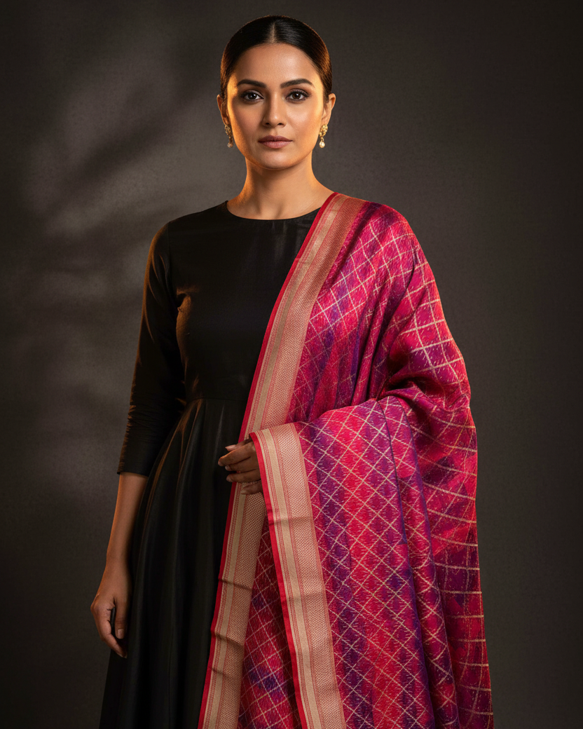 Red Gold Zari Dupatta — Revised Aesthetic