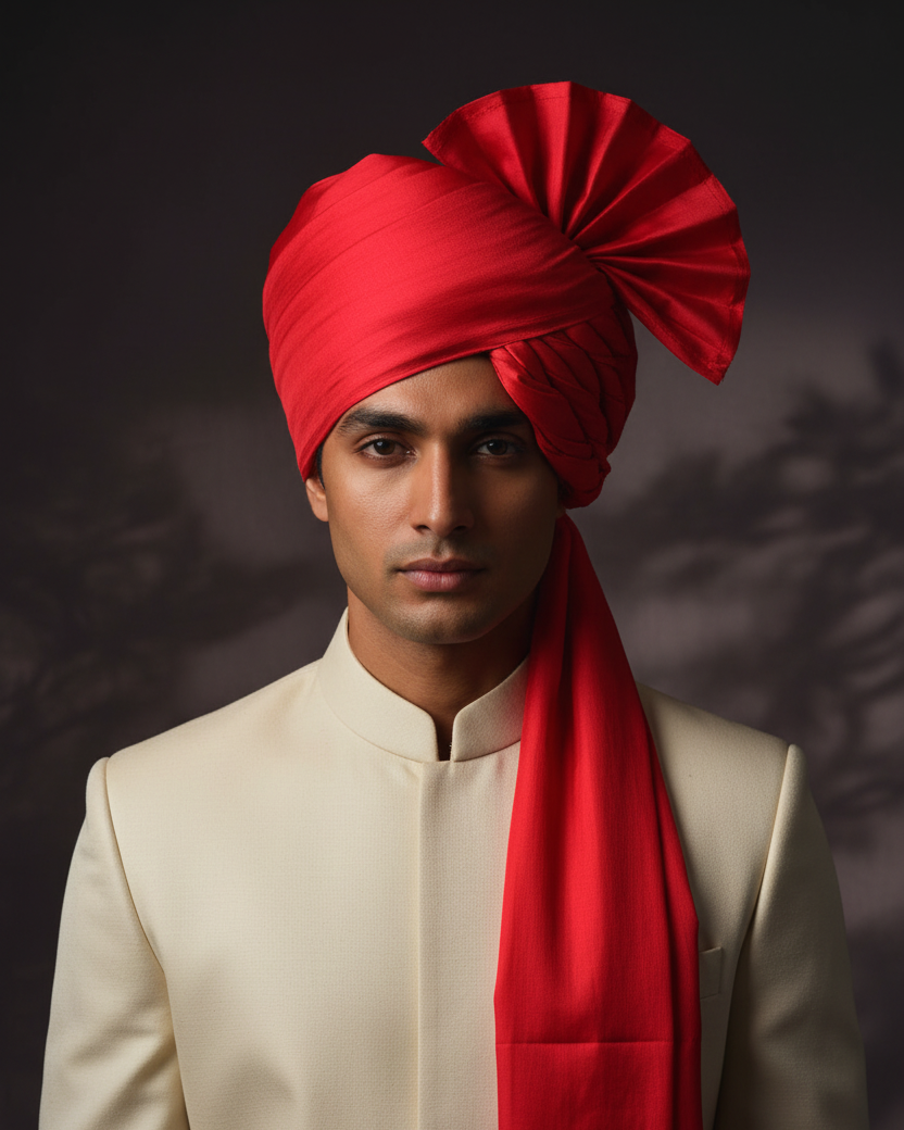 Red Katan Silk Safa - Plain