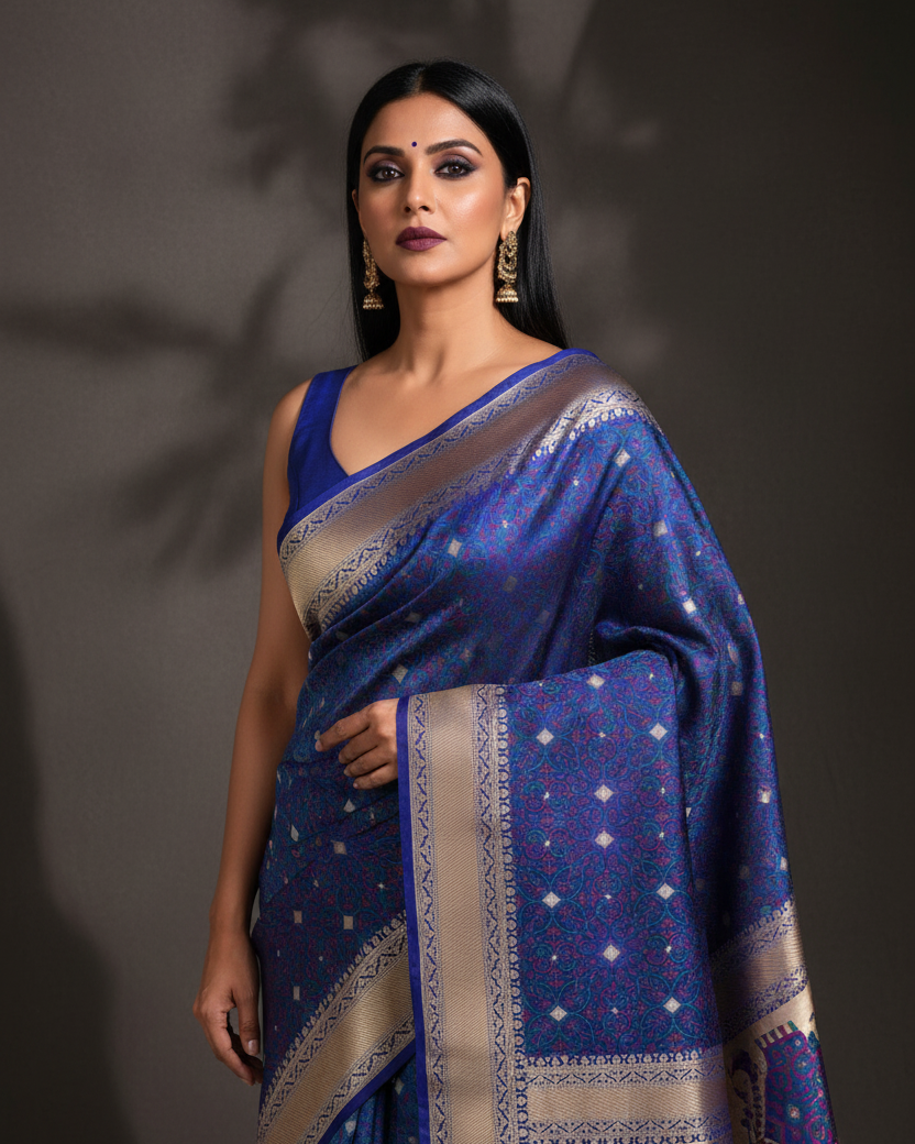 Royal Blue Tanchoi Jamawar Katan Silk — Image-Led