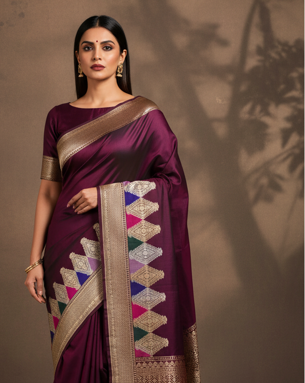 Sangria Purple Meenakari Katan Silk — v2 corrected framing