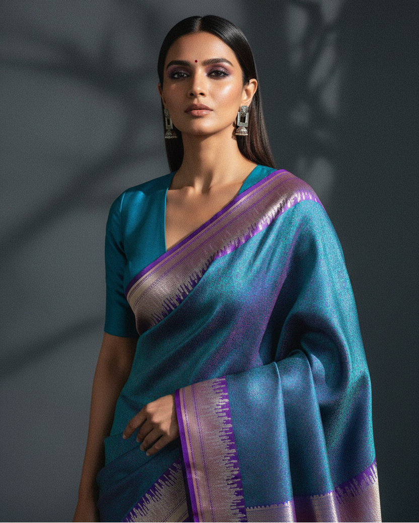 Shot Pink-Blue Mosaic Katan Silk — Reference-guided