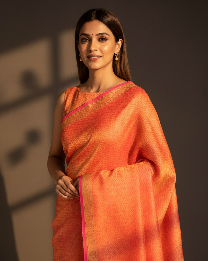 Shot Pink-Yellow Herringbone Tanchoi Linen Silk — Editorial