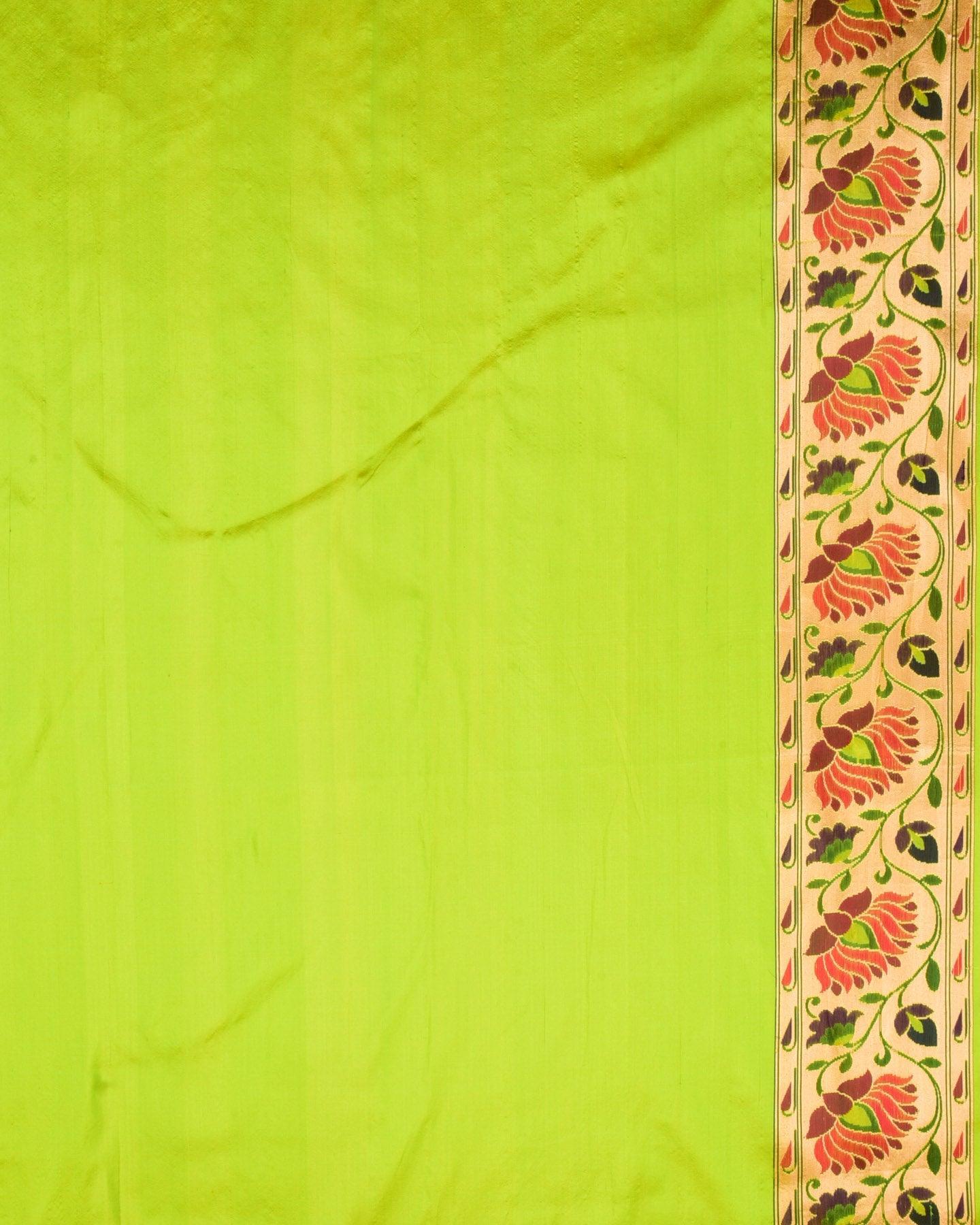 Sunny Green Banarasi Paithani Brocade Handwoven Katan Silk Saree - By HolyWeaves, Benares
