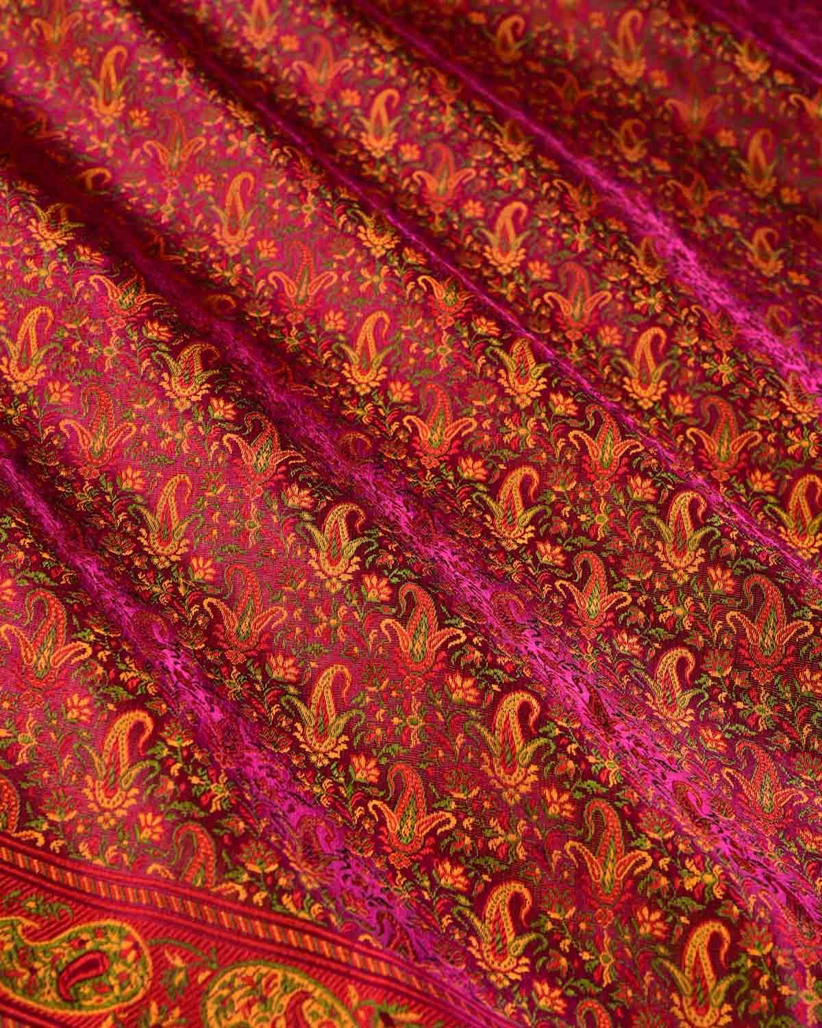 Magenta Banarasi Tehri Ektara Jamawar Handwoven Katan Silk Saree - By HolyWeaves, Benares