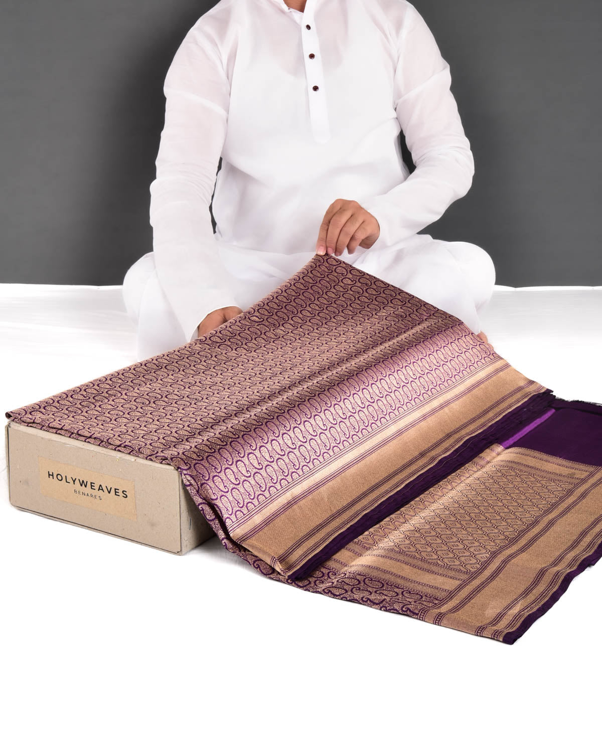 Purple Banarasi Paisley Jaal Brocade Handwoven Katan Silk Saree - By HolyWeaves, Benares
