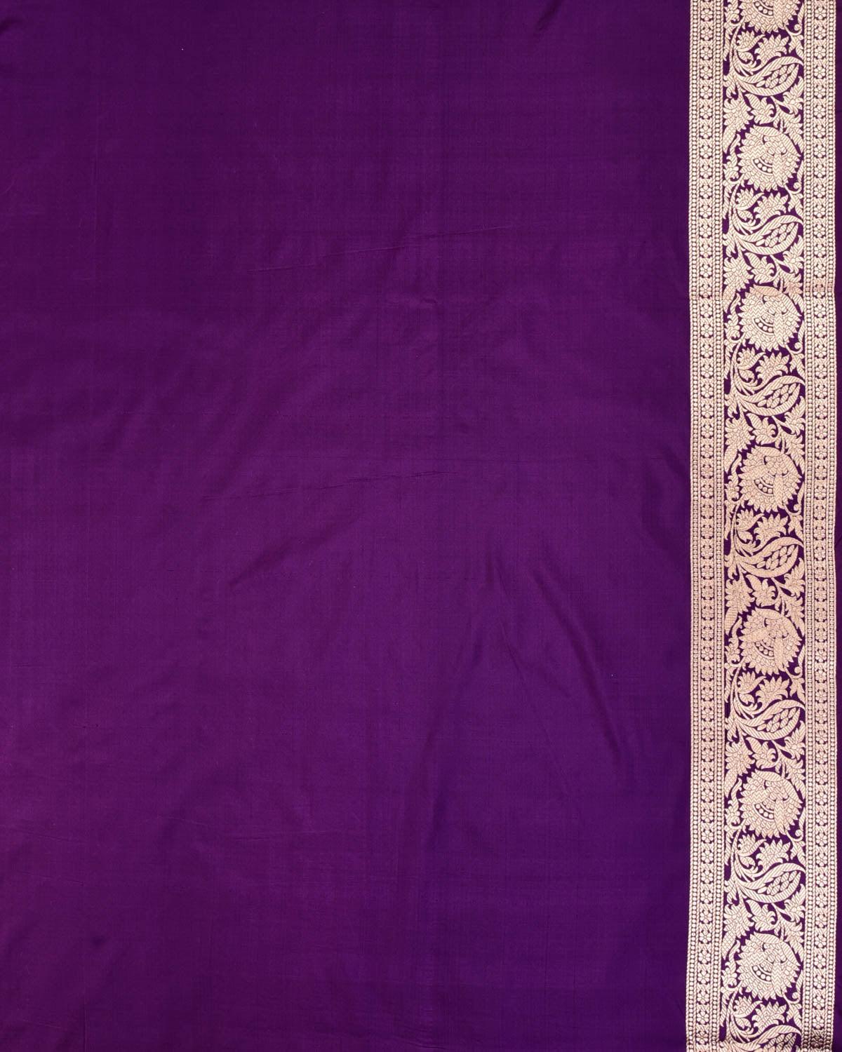Purple Banarasi Diagonal Paisleys Gold Zari Cutwork Brocade Handwoven Katan Silk Saree - By HolyWeaves, Benares