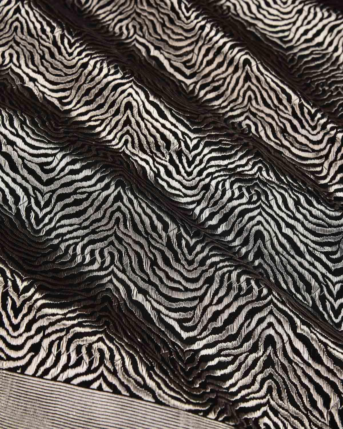 Black Banarasi "Tigress" Stripes Silver Zari Brocade Handwoven Katan Silk Saree - By HolyWeaves, Benares