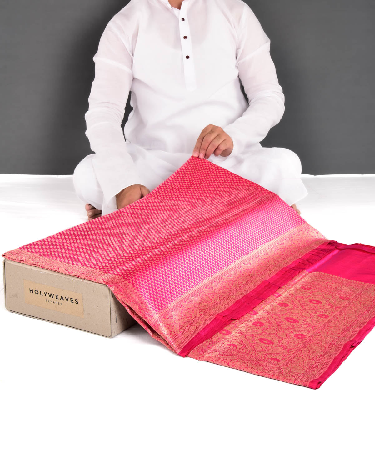 Rani Pink Banarasi Gold Zari Ghani Paisley Buti Brocade Handwoven Katan Silk Saree - By HolyWeaves, Benares