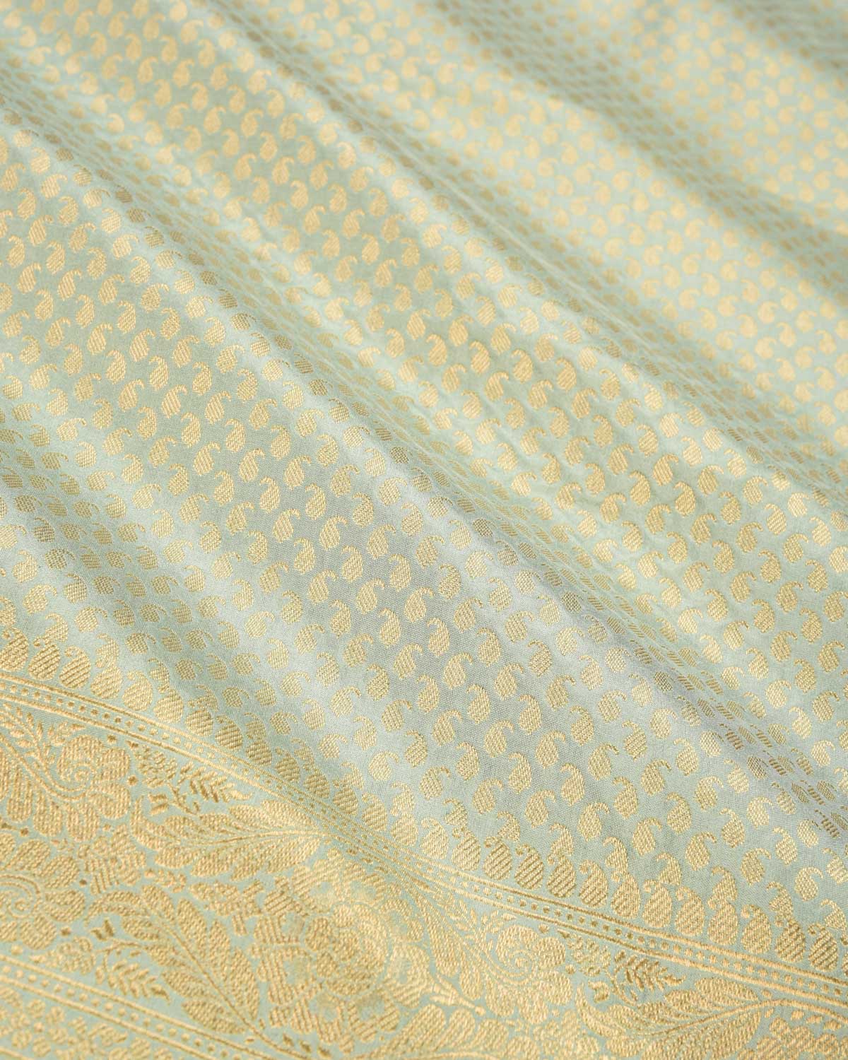 Powder Blue Banarasi Gold Zari Ghani Paisley Buti Brocade Handwoven Katan Silk Saree - By HolyWeaves, Benares