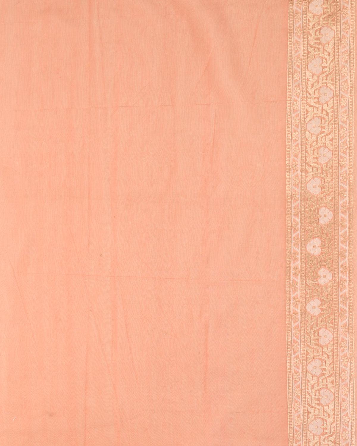 Peach Banarasi Gold Zari & White Resham Alfi Jangla Cutwork Brocade Handwoven Cotton Silk Saree - By HolyWeaves, Benares