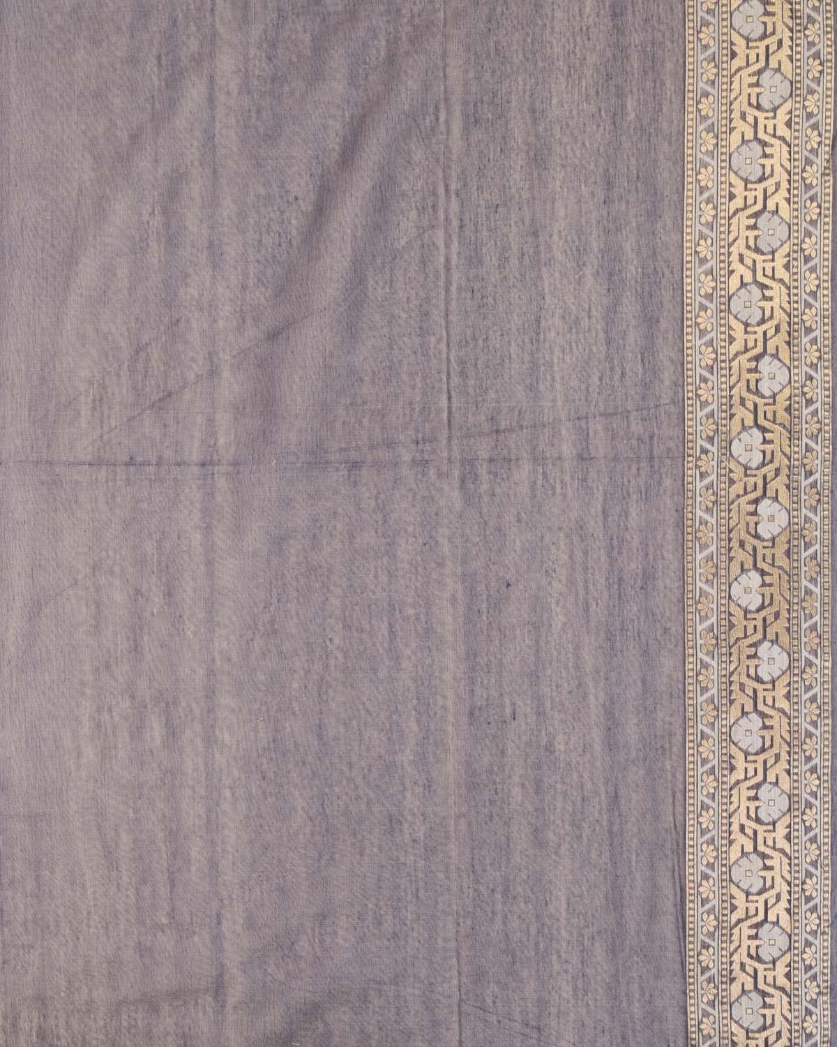 Gray Banarasi Gold Zari & White Resham Alfi Jangla Cutwork Brocade Handwoven Cotton Silk Saree - By HolyWeaves, Benares