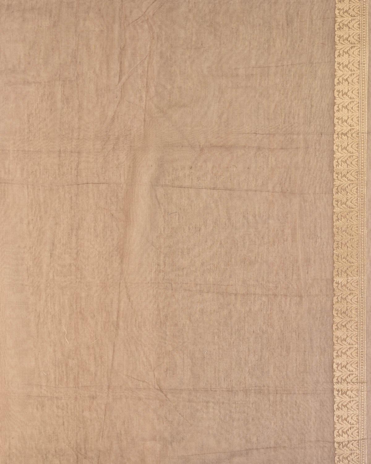 Brown Banarasi Gold Zari & White Resham Alfi Diagonal Cutwork Brocade Handwoven Cotton Silk Saree - By HolyWeaves, Benares