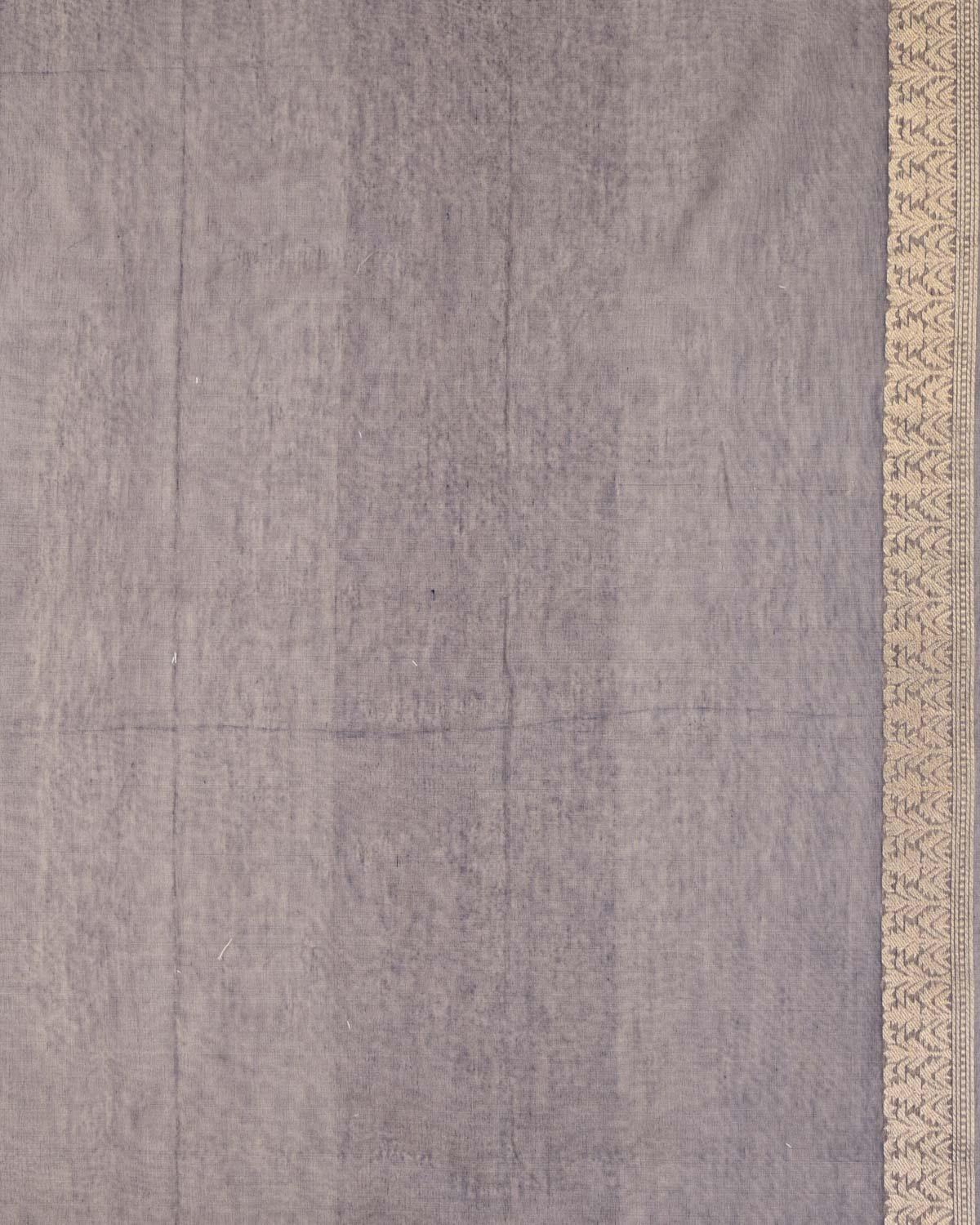 Gray Banarasi Gold Zari & White Resham Alfi Diagonal Cutwork Brocade Handwoven Cotton Silk Saree - By HolyWeaves, Benares
