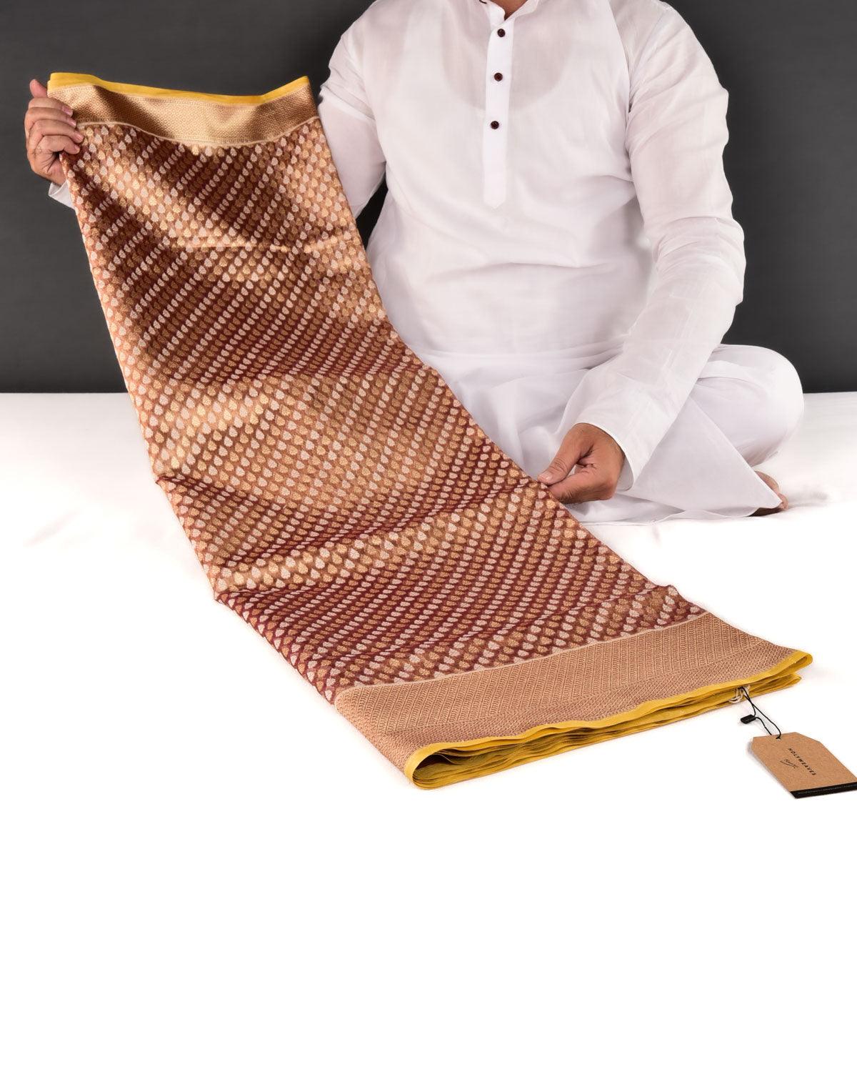 Metallic Maroon Banarasi Resham & Gold Zari Ghani Buti Cutwork Brocade Handwoven Kora Tissue Saree - By HolyWeaves, Benares