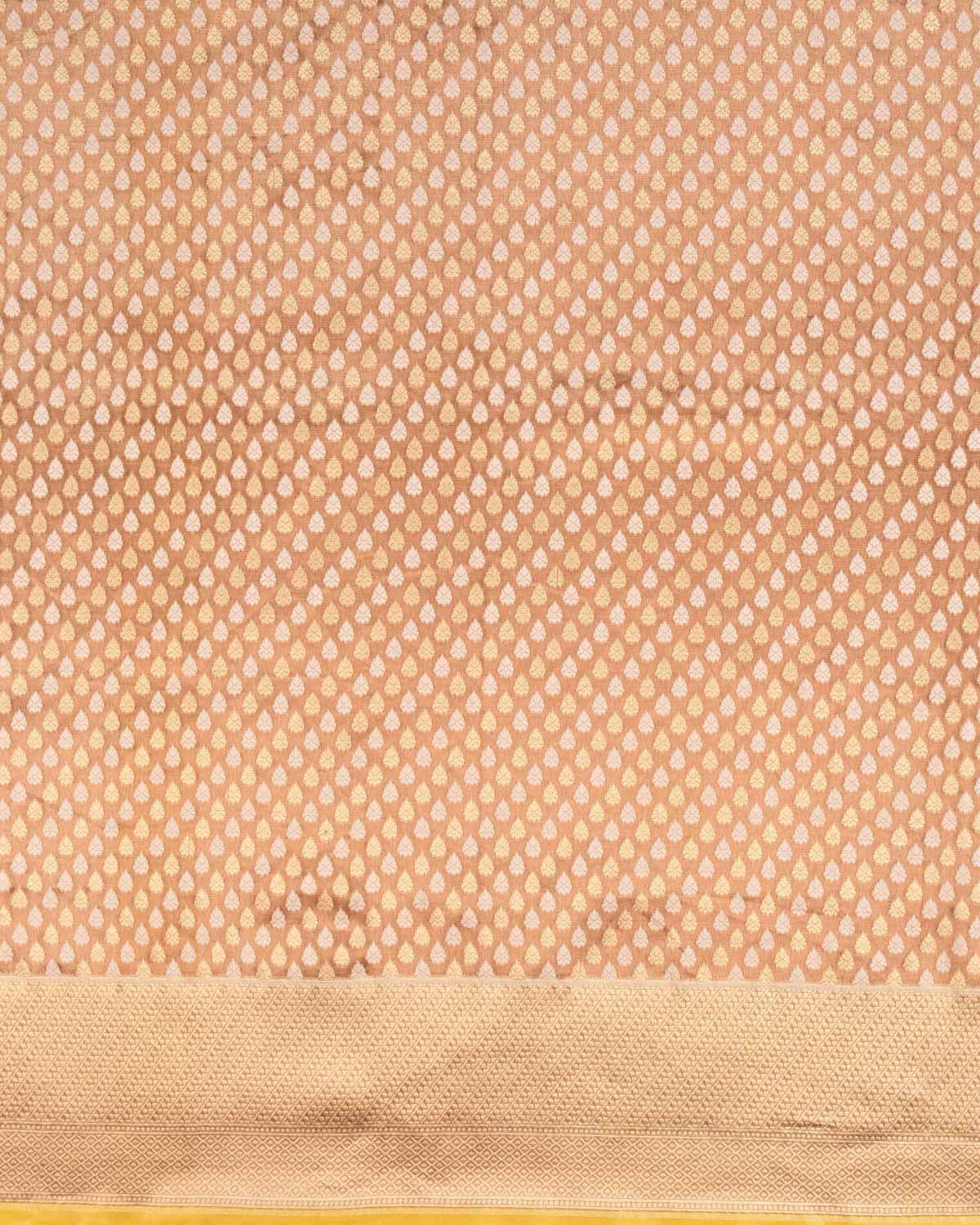 Metallic Maroon Banarasi Resham & Gold Zari Ghani Buti Cutwork Brocade Handwoven Kora Tissue Saree - By HolyWeaves, Benares