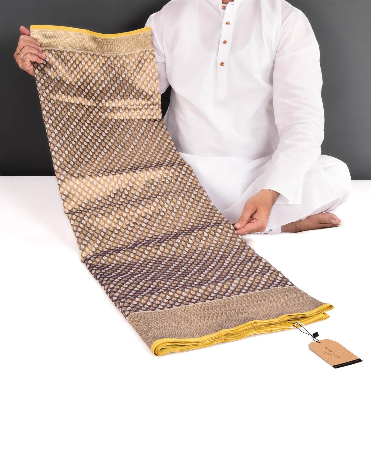 Metallic Brown Banarasi Resham & Gold Zari Ghani Buti Cutwork Brocade Handwoven Kora Tissue Saree - By HolyWeaves, Benares