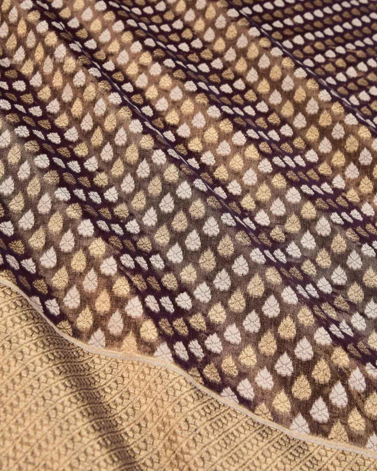 Metallic Brown Banarasi Resham & Gold Zari Ghani Buti Cutwork Brocade Handwoven Kora Tissue Saree - By HolyWeaves, Benares