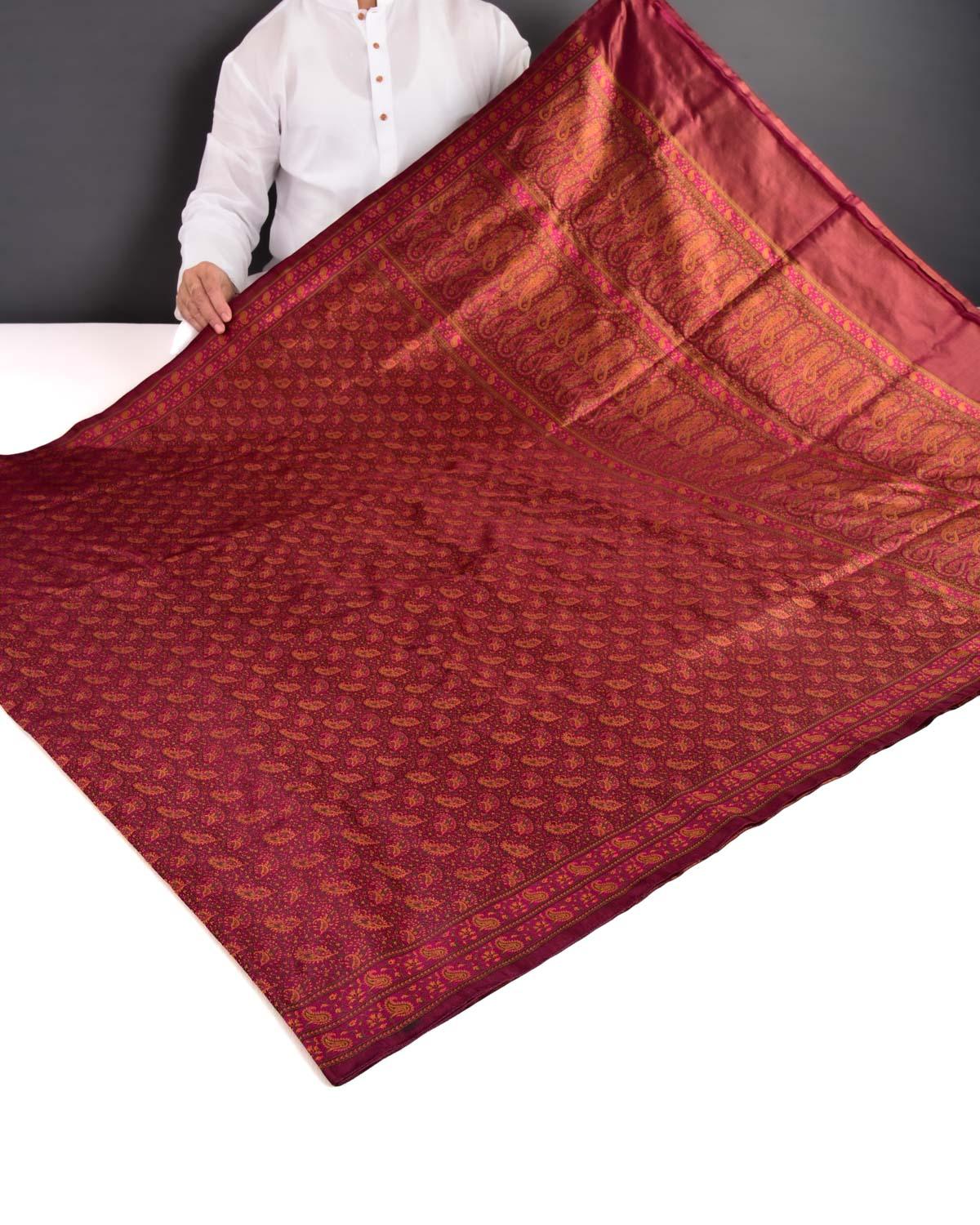 Mahogany Banarasi Tehri Ektara Jamawar Handwoven Katan Silk Saree - By HolyWeaves, Benares