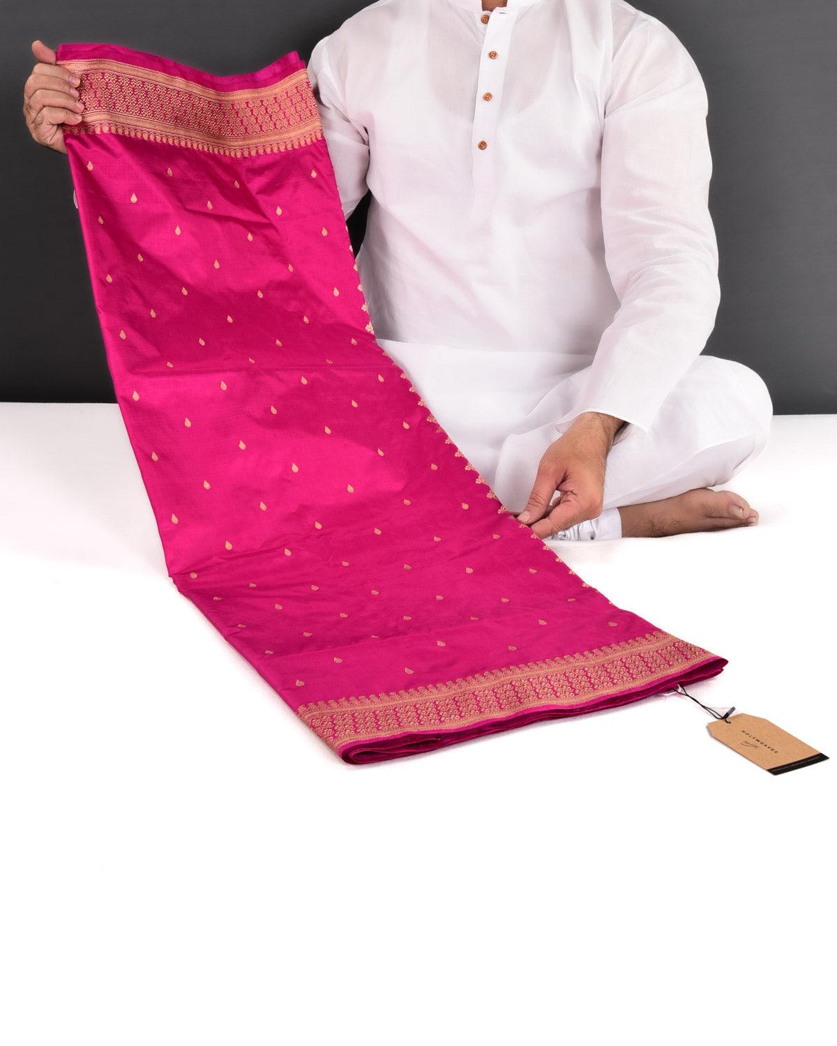 Rani Pink Banarasi Gold Zari Raindrop Buti Lightweight Kadhuan Brocade Handwoven Katan Silk Saree - By HolyWeaves, Benares