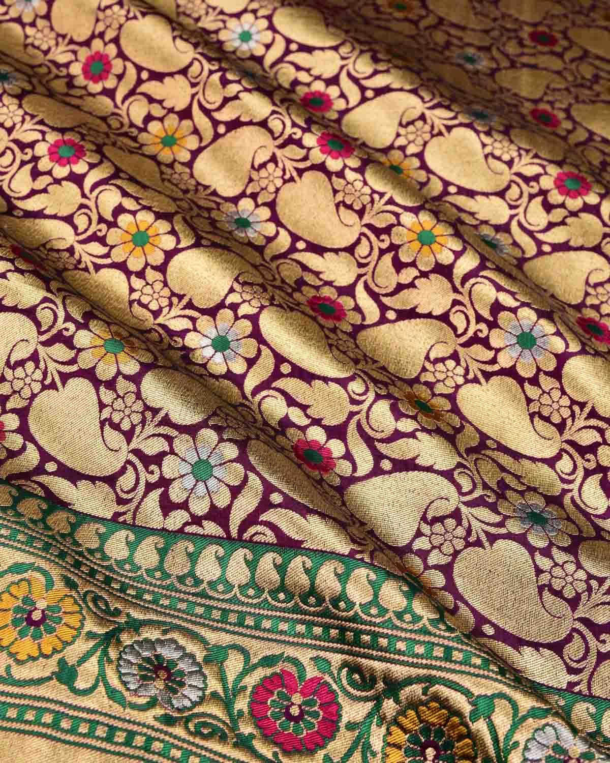 Purple Banarasi Gold Zari & Resham Cutwork Brocade Handwoven Katan Silk Saree - By HolyWeaves, Benares