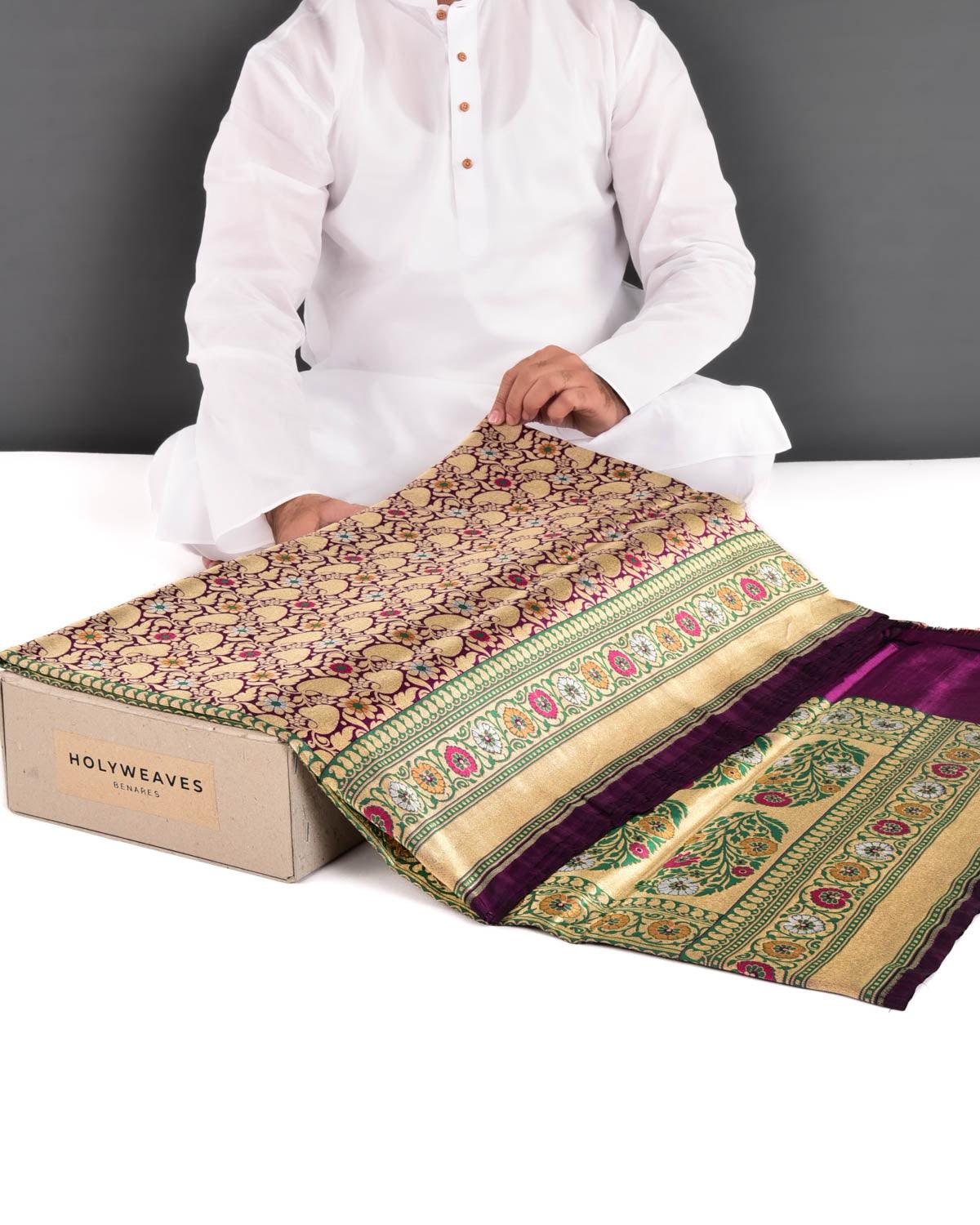 Purple Banarasi Gold Zari & Resham Cutwork Brocade Handwoven Katan Silk Saree - By HolyWeaves, Benares