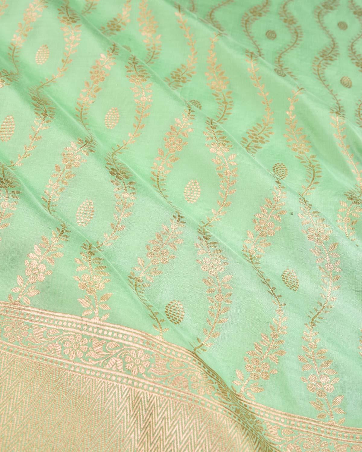 Green Banarasi Gold Zari Cutwork Brocade Handwoven Katan Silk Saree - By HolyWeaves, Benares