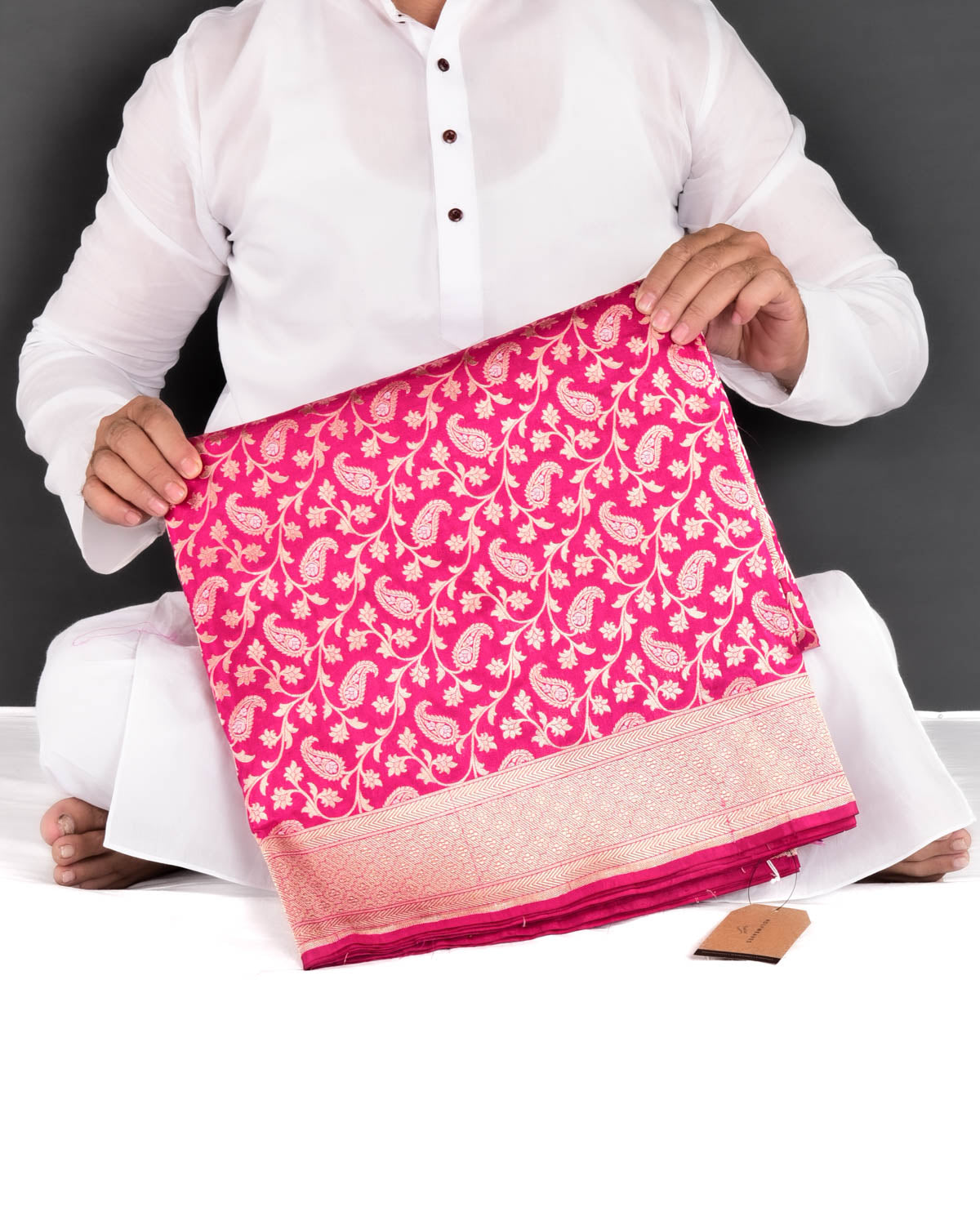 Rani Pink Banarasi Alfi Sona Rupa Paisley Jaal Cutwork Brocade Handwoven Katan Silk Saree - By HolyWeaves, Benares
