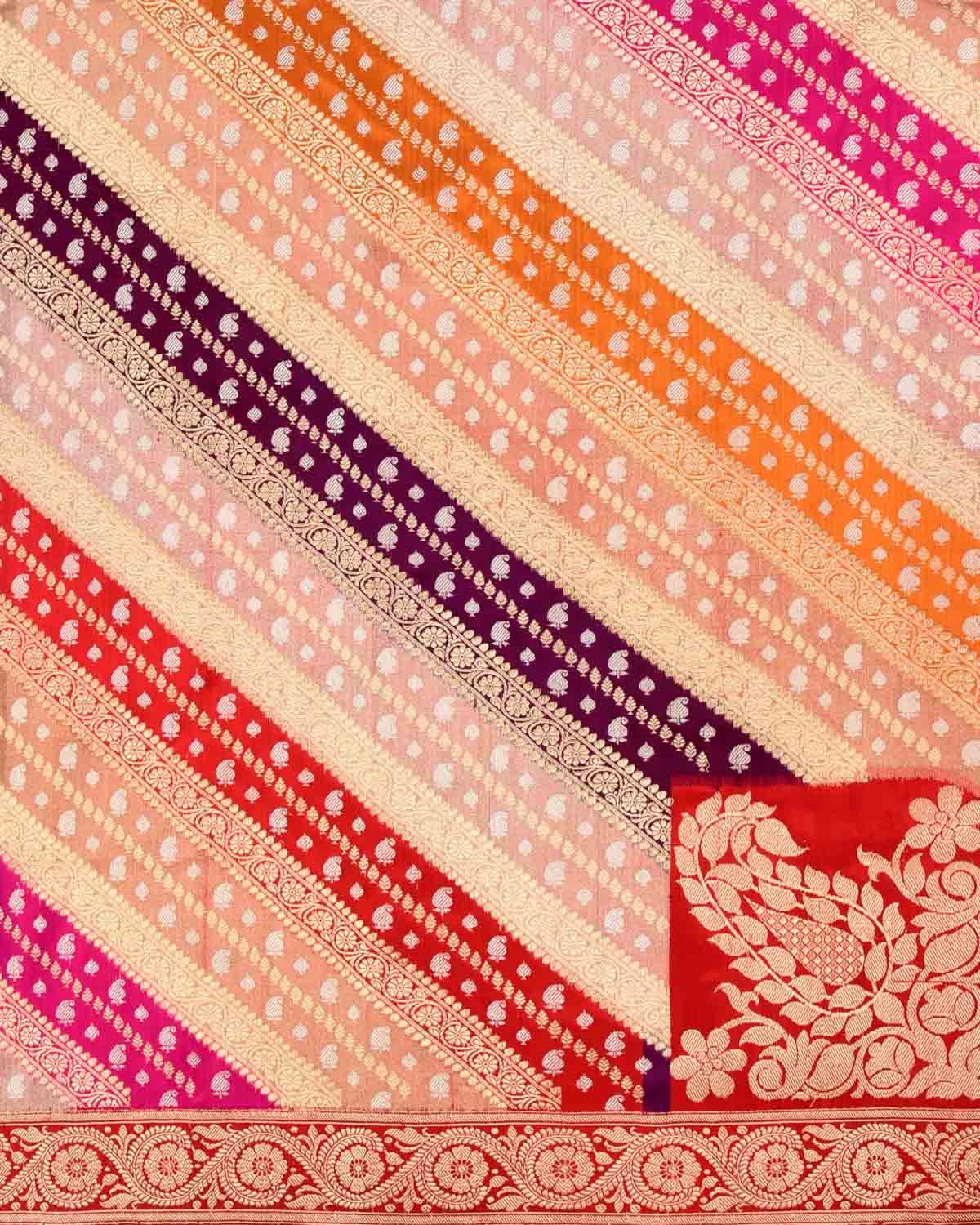 Multi-color Banarasi Bridal Rangkaat Kadhuan Brocade Handwoven Katan Silk Saree - By HolyWeaves, Benares