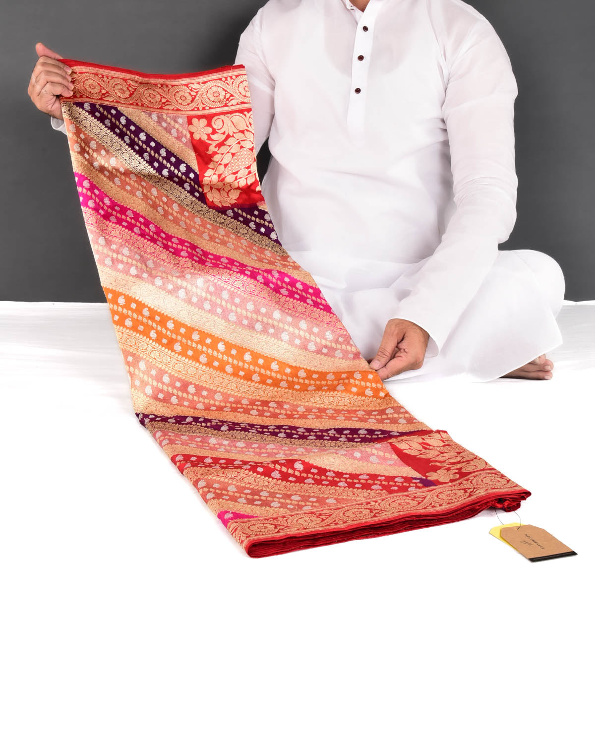 Multi-color Banarasi Bridal Rangkaat Kadhuan Brocade Handwoven Katan Silk Saree - By HolyWeaves, Benares