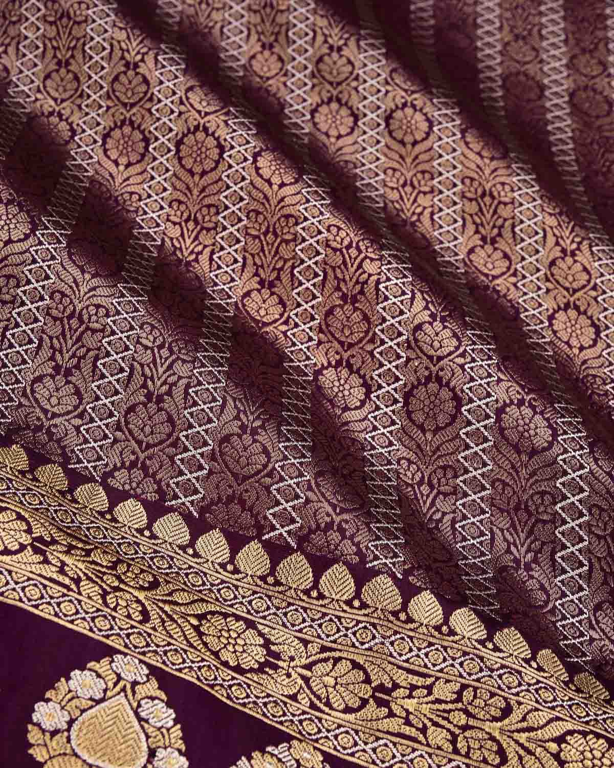 Purple Banarasi Gold & Silver Zari Ghani Brocade Handwoven Katan Silk Saree - By HolyWeaves, Benares