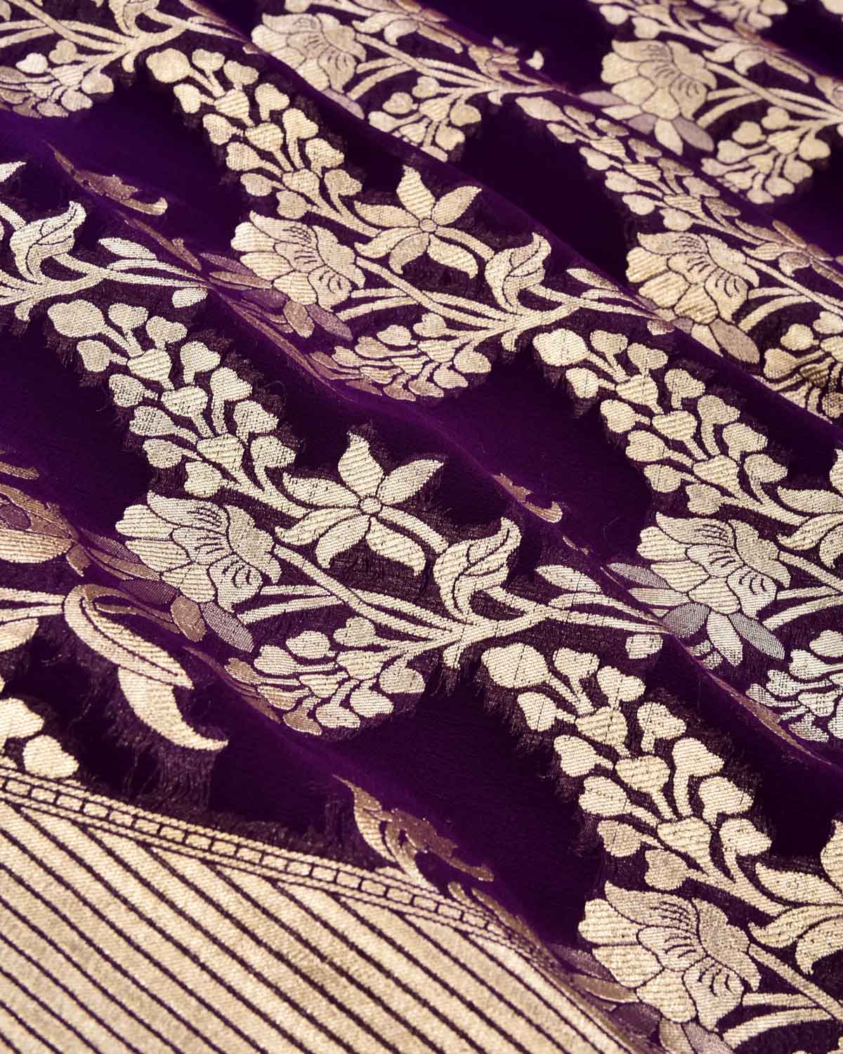 Purple Banarasi Gold Zari Jaal Cutwork Brocade Handwoven Khaddi Georgette Saree - By HolyWeaves, Benares