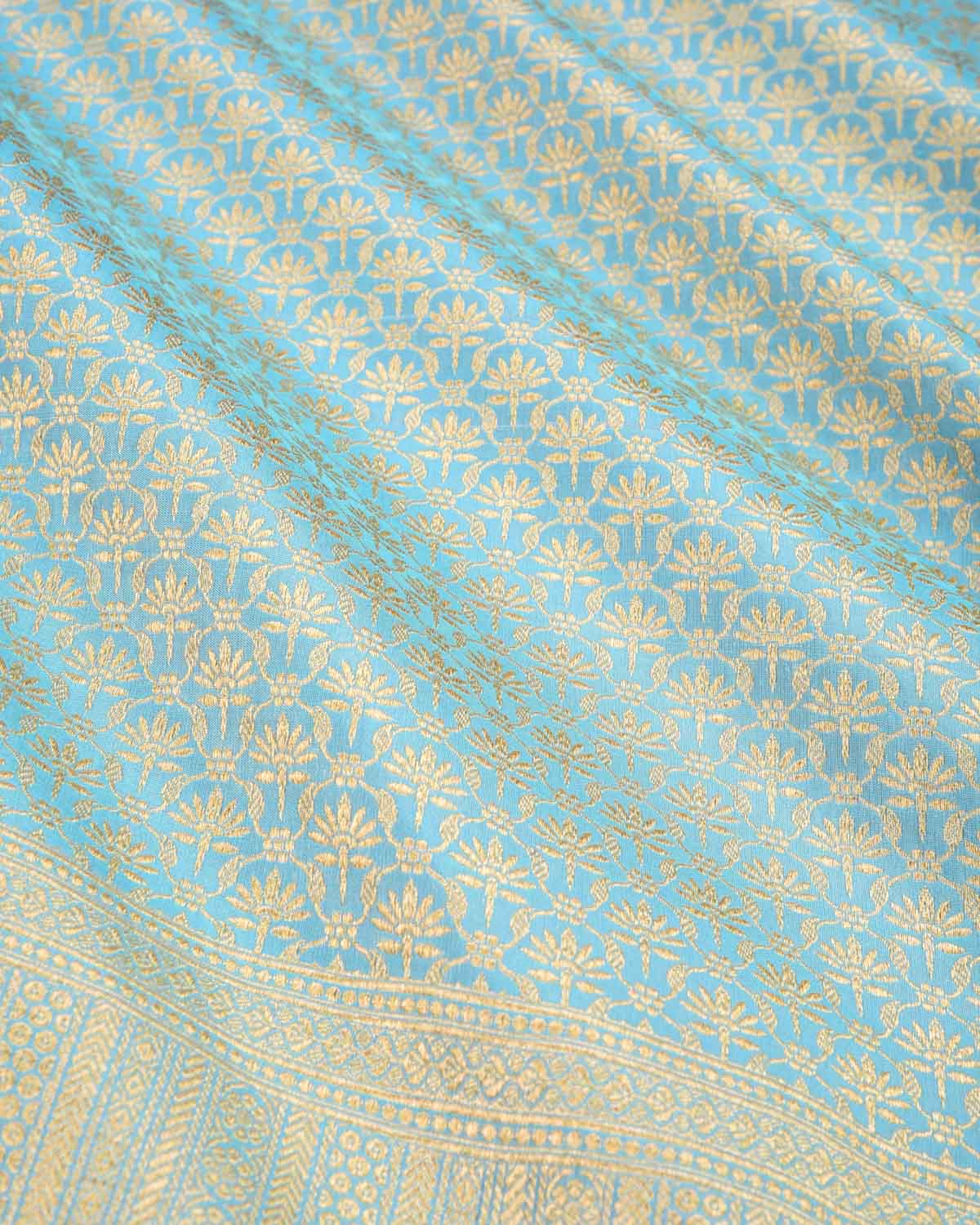 Tiffany Blue Banarasi Gold Zari Brocade Handwoven Katan Silk Saree - By HolyWeaves, Benares