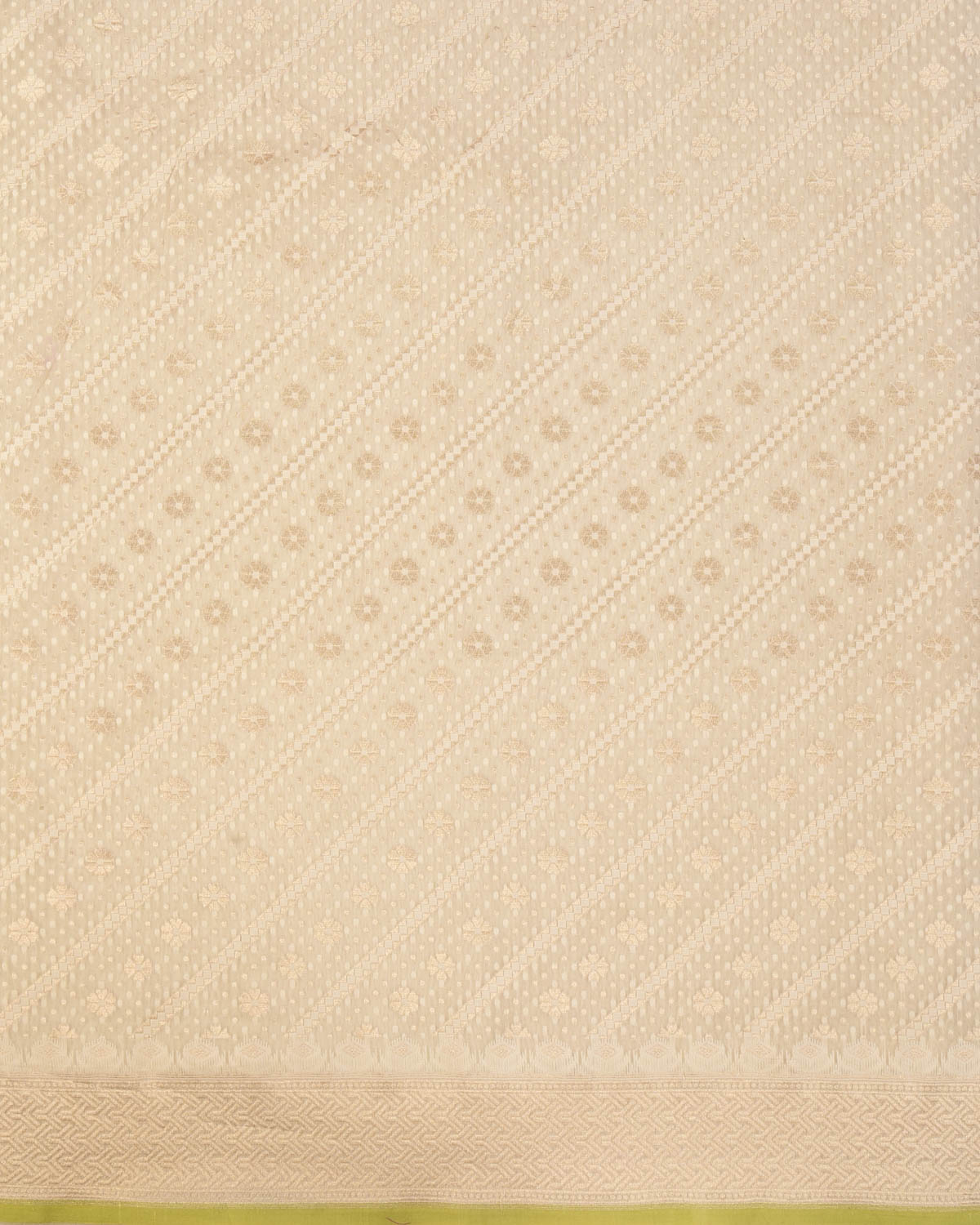 Cream Banarasi Gold Zari & White Resham Alfi Diagonal Buti Cutwork Brocade Handwoven Cotton Silk Saree - By HolyWeaves, Benares