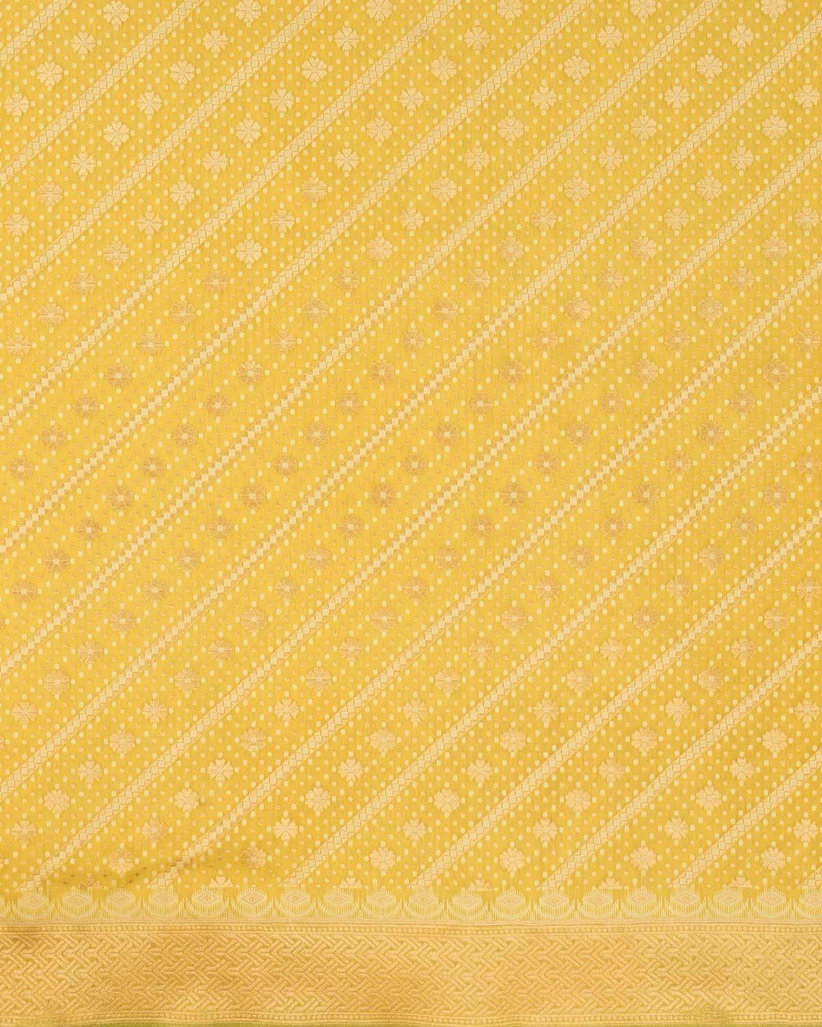 Yellow Banarasi Gold Zari & White Resham Alfi Diagonal Buti Cutwork Brocade Handwoven Cotton Silk Saree - By HolyWeaves, Benares