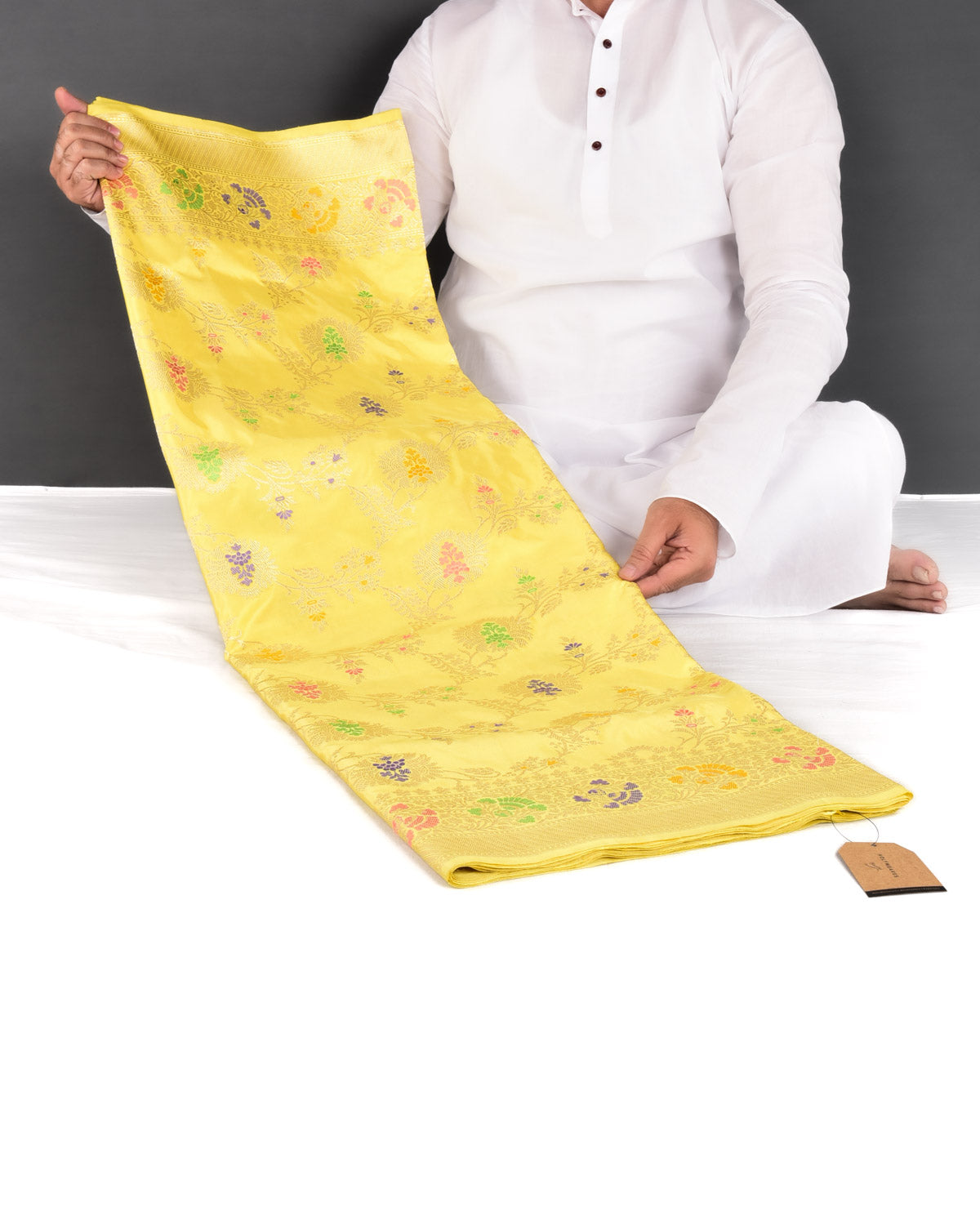Lemon Yellow Banarasi Gold Zari & Resham Kadhuan Brocade Handwoven Katan Silk Saree - By HolyWeaves, Benares