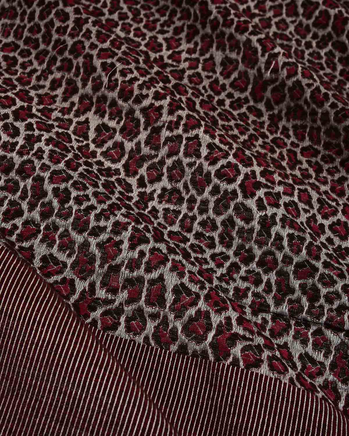 Gray Banarasi Leopard Stripes Brocade Handwoven Silk-Wool Shawl - By HolyWeaves, Benares